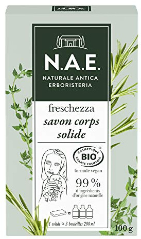 N.A.E. - Savon Solide Douche Corps Rafraichissant BIO - Gel Douche - Certifié Bio - Formule Vegan - 99 % d'ingrédients d'origine naturelle - Savon de 100 g