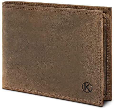 KORUTA Geldbörse Herren Leder Braun mit RFID Schutz I Echtleder Portemonnaie Groß I 13 Fächer I Geldbeutel für Männer I Brieftasche Wallet Portmonee aus echtem Leder (Braun Vintage)