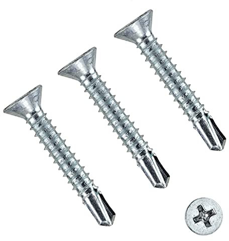 TERF® Self Drilling Countersunk Screws 3.5 X 32mm Self Tapping Phillips Drive Screw for Plasterboard Wood Metal Sheet Steel Sheet Roofing Window - Pack of 100