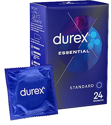 Durex ESSENTIAL - 24 Préservatifs Extra Lubrifiés - Confort et Sécurité - Blanc - 24 Unité