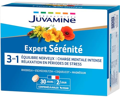 JUVAMINE - Sérénité - Équilibre Nerveux - Favorise La Relaxation et La Détente - A Base de Plantes et Minéraux - Magnésium, Vitamine B6, Rhodiola - 60 Comprimés - Fabriqué en France