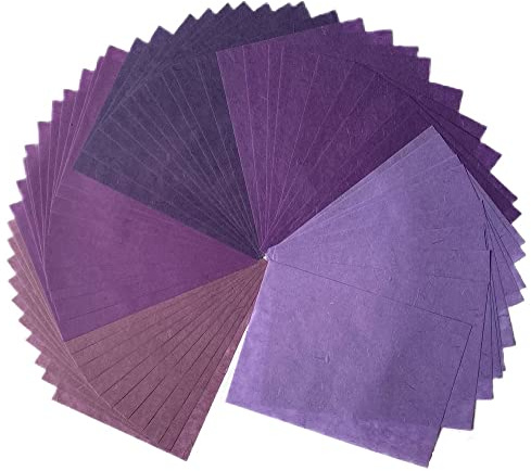 Lot de 50 feuilles de papier washi en fibre naturelle A4 pour loisirs créatifs, origami, fabrication de cartes, loisirs créatifs (violet, A4)