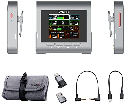 SYNCO G3 2,4-G Wireless mit Zweikanalempfänger + 2 Sendern Ansteckmikrofone max. 250 m effektive Reichweite 8 G integrierter Speicher Eingebauter 5 EQ für Smartphone YouTube Vlogging (Grau)