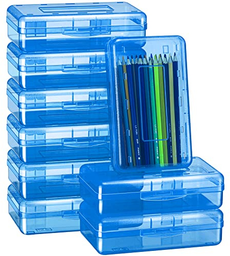 Fainne 24 Pack Pencil Boxes for School Clear Plastic Pencil Case Large Plastic Crayon Box Bulk Stackable Classroom Stationery Organizer School Supplies(Blue)
