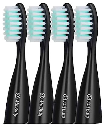 Ricambi per testine di spazzolino elettrico MitButy con tecnologia a impulsi sonici per la pulizia dei denti/rimozione della placca confezione da 4 testine di colore nero e bianco