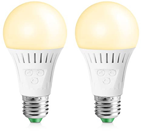 Elrigs E27 LED Lampe mit Bewegungsmelder und Dämmerungssensor, 7W ersetzt 60W Glühbirne, Reichweite, Zeit- und Dämmerungsschwelle einstellbar, Warmweiß (3000K), 2er Pack