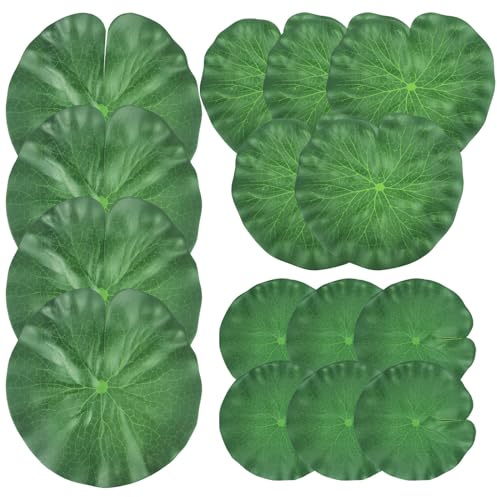SHEHARUHI 15 Pieces Realistic Lotus Leaves in 3 Varieties for Decoration, Artificial Lily Pads for Ponds, Patios, Koi Fish Ponds, Pools and Aquariums