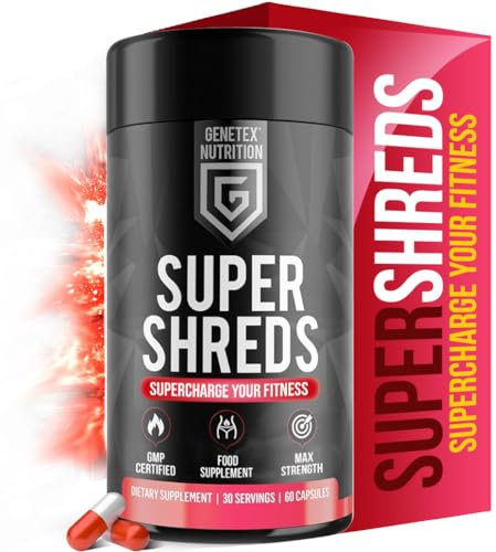 GENETEX Super Shreds Weight Supplement Capsules for Men & Women: Pre Workout, Water Balance Tablets, Glucomannan, Caffeine, L-Carnitine, African Mango, Green Coffee, Caffeine, Capsicum Cayenne