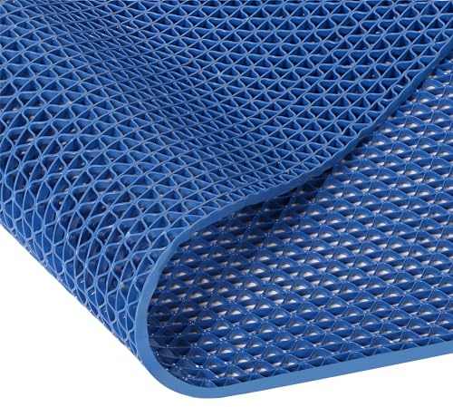 KUJIBGY 4x10 Ft Non Slip Drainage Floor Mats, PVC Pool Flooring Mat for Deck, Mesh Hollow Drainage Mat,Rubber Drainage Mat Roll for Bathroom Garage Basement Backyard Commercial Kitchen Wet Area (Blue)