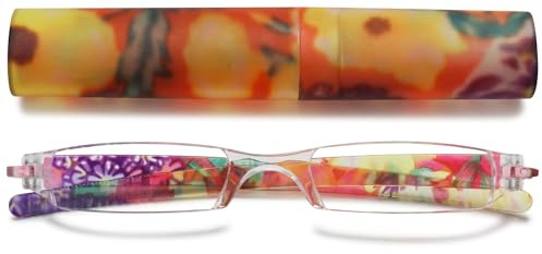 VEVESMUNDO Rimless Reading Glasses Women Retro Designer Readers with Floral Case (1 pcs Matt Red Grid, +1.0)