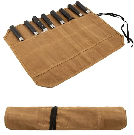 JDGFH Sac à couteaux, sac à roulettes, sac à couteaux de chef avec 8 compartiments pour couteaux et cuillères, étui de rangement pour couteaux en toile cirée, cadeaux pour les cuisiniers