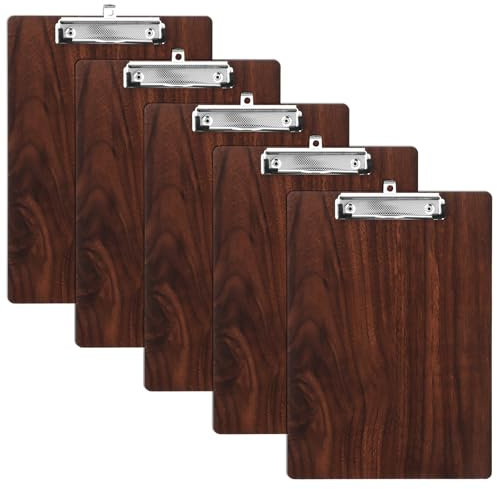 LDHHYH 5 Stück Klemmbrett A4 Holz, Klemmbretter A4, Klemmbrett Holz A4 Klemmbretter, A4 Clipboard Schreibbrett Klemmbrett mit Metalklemme, Klemmbretter A4 Holz für Büro,Restaurant,Schule