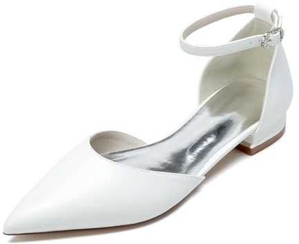 Scarpe Basse da Sposa da Donna - Eleganti décolleté con Cinturino alla Caviglia e Punta a Punta, Ideali per Il Lavoro e Le Occasioni Speciali,Bianca,37 EU