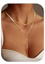 LOLIAS Kette Gold Damen 14K Vergoldete Y Kette Anhänger Halskette Zierliche Lange Halskette Geschichtete Perlenkette Tropfenketten Goldschmuck Für Damen