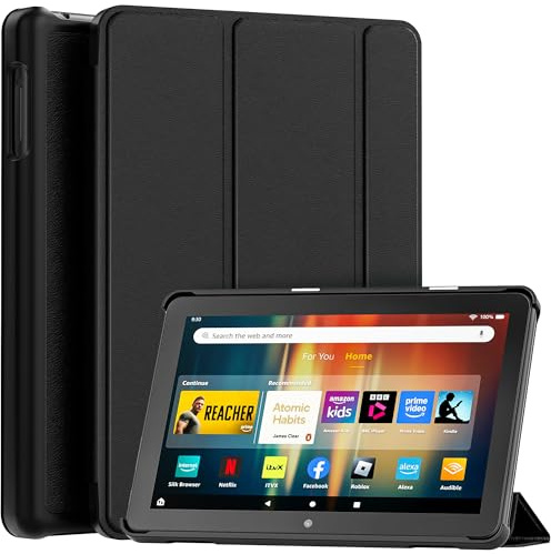 Fire HD 8 Tablet Case (12th/10th Gen, 2024/2022/2020), Not Fit Samsung TCL, TrendGate Slim Light Smart Trifold Stand PU Lether Cover with Auto Wake/Sleep for Fire HD 8/Plus/Kids/Pro Tablet - Black