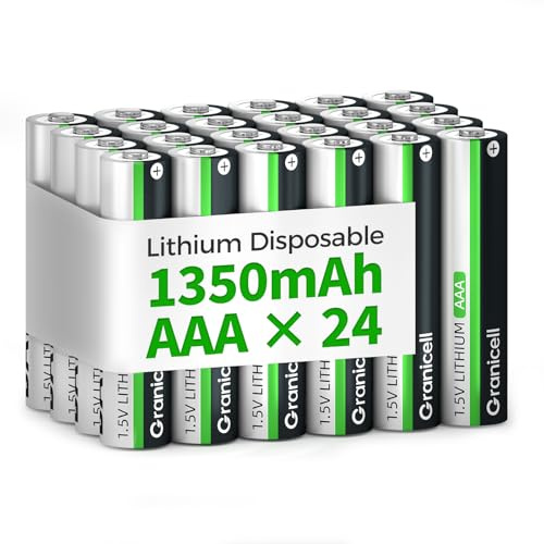 Granicell Confezione da 24 Batterie AAA Litio - 1350 mAh 1.5V Non Ricaricabili Pile AAA, Durata Prolungata & Prestazioni Costanti AAA, Per Fotocamere, Torce, Giocattoli e Dispositivi Elettronici
