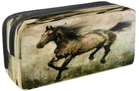 VAPOKF Trousse à crayons avec fermeture éclair pour garçons et filles, fournitures scolaires et de bureau, cheval au galop, multicolore, 2.3x8.2x3.9in/6x21x10cm, Trousse à crayons