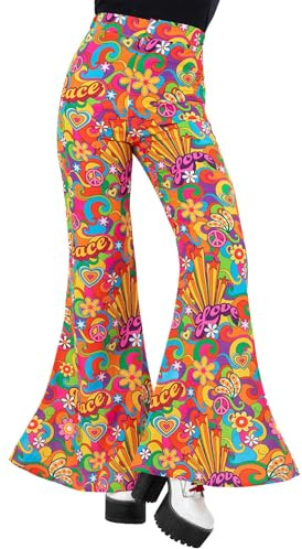 Smiffys dam Ladies Rainbow Peace Flared Trousers Kostym (1-pack)