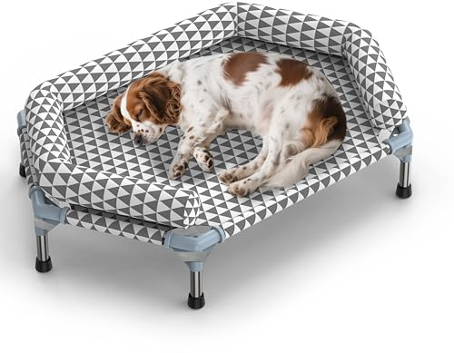 Kuntrust Orthopedic Dog Bed for Medium Dogs，U-Shaped Bolster ，Up to 100 lbs | 6-Sided Design，Elevated Dog bed，Breathable Fabric, Dual-Layer Cotton, Stainless Steel Frame, Anti-Slip Feet