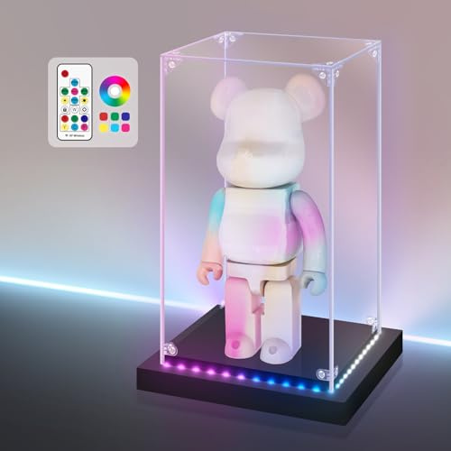 Huijintao Vitrine Acrylique, Vitrine Figurine, Vitrine pour Collection, Vitrine Exposition Transparent pour Figurines, Jouets, Objets de Collectionn, avec éclairage Lumières Colorées (15x15x30 cm)