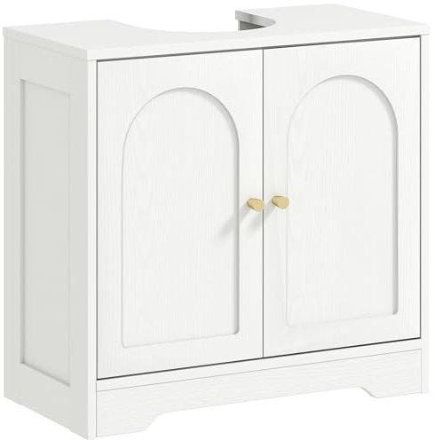 HOMCOM Meuble sous lavabo Salle de Bain Meuble sous Vasque Armoire de Rangement pour lavabo - Placard à Portes et étagère réglable, pour Bassin avec ou sans pédestal, 60 x 30 x 65 cm, Blanc