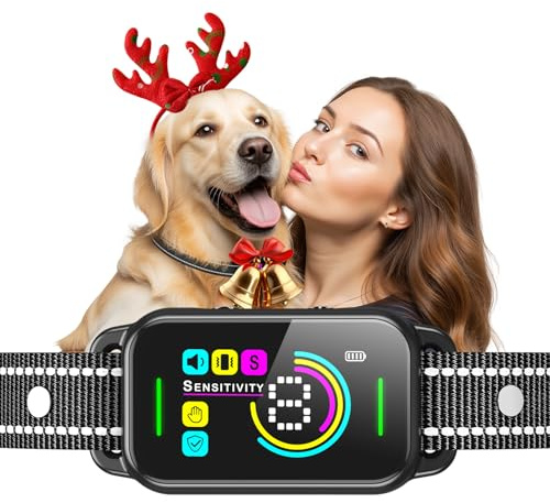 Dog Bark Collar for Large Medium Small Dogs - Smart AI 1S Stop Barking, Anti Barking Device & Dog Training Collar with Beep, Vibration & 8-Level Sensitivity, IP67 Waterproof, USB-C Fast Charge - Black