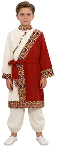 Kvysinly Enfant Garçon Costume Traditionnelle Tibétain Robe avec Ceinture et Pantalon Costume Performance