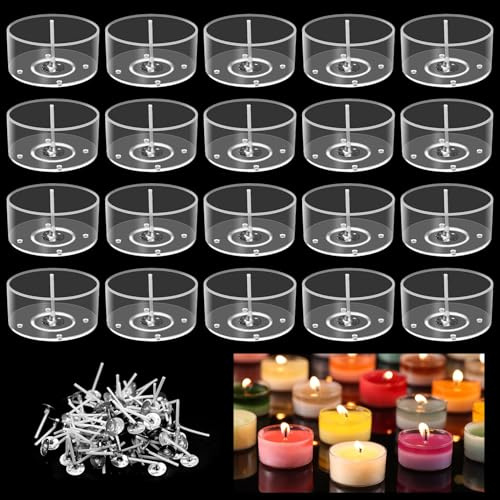 Gansdnek Pack of 50 Plastic Candle Jars, Candle Holders for Tealight Candles, Tea Light Holder, Cans Candle Making Kit with 100 Candle Wicks for DIY Candle Making