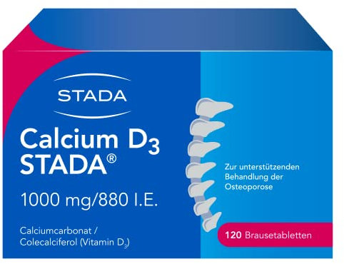 Calcium D3 STADA 1000 mg / 880 I.E. - zur unterstützenden Behandlung der Osteoporose und zum Ausgleich eines gleichzeitigen Calcium- und Vitamin-D3-Mangels - 120 Brausetabletten