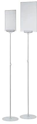 Bodenplakatständer „Maxi-XT-New“ mit DIN A4 Acryltasche/höhenverstellbar/Plakatständer/Plakataufsteller/Metall-Fußplatte/grau
