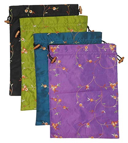 DODOGA 4pcs Embroidered Silk Flower Design Jacquard Travel Bag, Lingerie Bags Underwear Bags Laundry Bags Shoe Bags for Travel Storage for Men Women Washable Cloth Shoe Bags