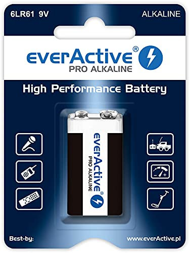 everActive Batterie da 9 V, 10 pezzi, Pro Alkaline, Block 6LR61 6F22, massima potenza, durata 5 anni, 10 blister