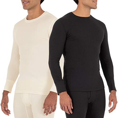 Fruit of the Loom Men's Recycled Waffle Thermal Underwear Crew Top, Black, X-Large