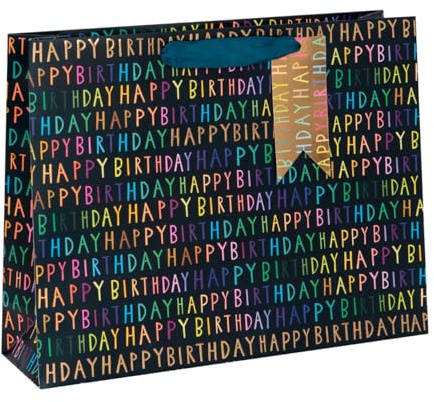 Glick Luxury,Happy Birthday Large Landscape, Navy Blue Gift Bag, Gift Wrap Bag, 355x275x100mm
