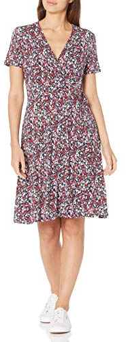 Amazon Essentials Abito Avvolgente a Maniche Corte Donna, Blu Marino Motivo Floreale Piccolo, XXL