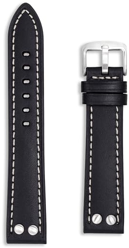 Pilot Leather Aviator Watch Strap | 18mm 20mm 22mm | Black Brown Tan Blue | Flieger Rivet Military Style | Vintage WW2 Design | Riveted Ends | Spring Bars & Tool Included