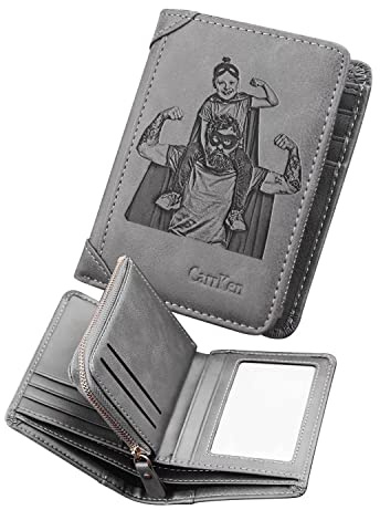 Angry Egg Boy Personalisiert Geldbeutel Herren,Leder GeldböRse mit Foto,Gravur Portemonnaie MitmüNzfach,Bifold Geldbörsen mit Bild,Geschenke für Damen (grau)