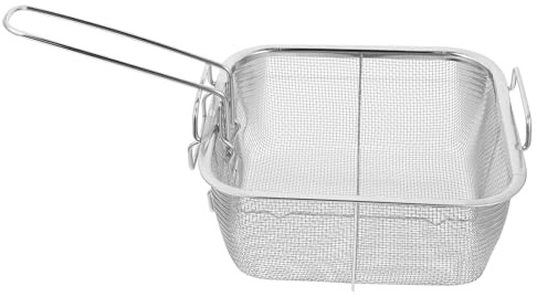 Angoily Stainless Steel Fryer Basket with Folding Handle 13.00X7.87X3.35 Inch Deep Fryer Skimmer Strainer for Kitchen Use Suitable for French Fries Chips Vegetables Meat