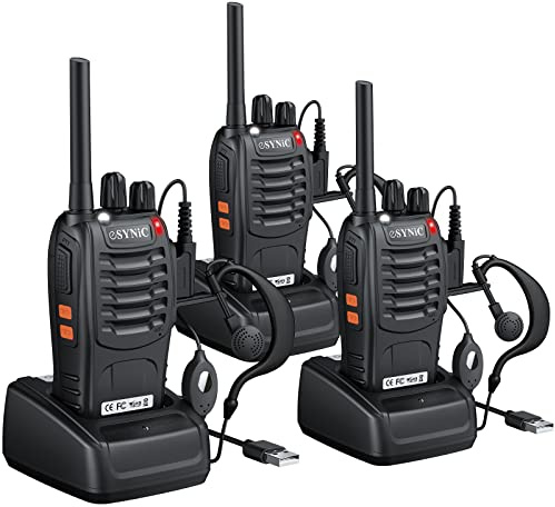 eSynic 3-pack Professionella Walkie-talkies med Lång Räckvidd – 16 Kanaler, 1500mAh USB-laddning, VOX – Perfekt för Utomhusäventyr, Camping och Cykelsport