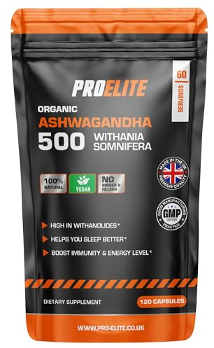 Ashwagandha 120 Capsules Vegan Ashwagandha Root Powder Capsule 10% Withanolides 500mg High Strength 10,000mg Extract 20:1 | Stress Relief, Energy, Strength & Endurance by PRO-Elite