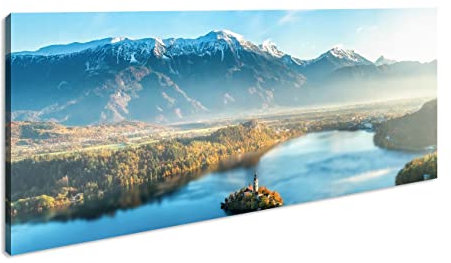 Lago di montagna in Slovenia Panorama 80 x 40 cm, stampa digitale di alta qualità con cornice
