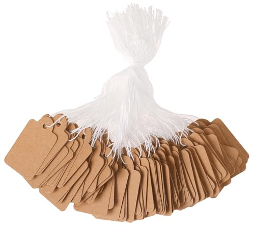 200 pcs Jewelry Price Tags With String - Hang Labels for Display, Small Gift Tags, Clothing Labels (35 X 22mm)