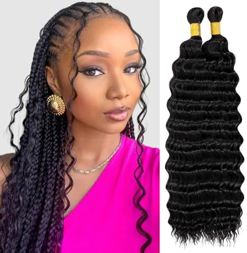 Eerya Long Curly Braiding Hair 18 Inch 2 Packs Ocean Wave Crochet Hair for Black Women Deep Wave Braiding Hair for Boho Braids (18 inch, 1B)