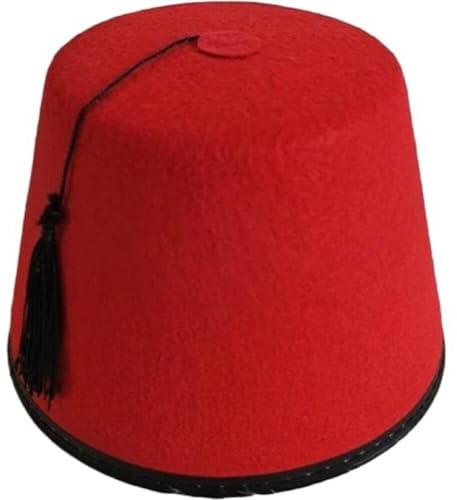 Traditionell röd Fez hatt med svart tofs marockansk hatt mössa keps platt hatt universell ottoman turkisk hatt utklädningshattar