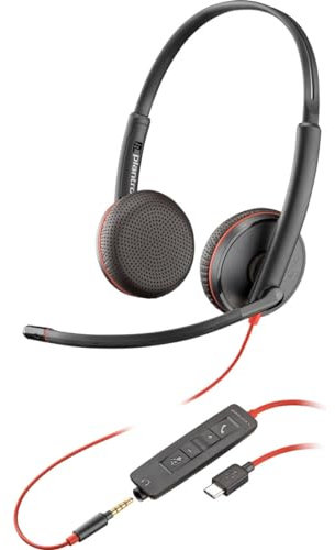 HP Poly Blackwire C3225 - Cuffie Blackwire 3200 Series - On-Ear - cablate - cancellazione attiva del rumore - connettore da 3,5 mm - nero - certificato Skype, Avaya, Cisco Jabber