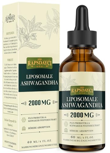 2000mg Liposomale Ashwagandha Tropfen, Hochdosiert Ashwagandha Wurzelextrakt, Original indische Schlafbeere, 7% Withanoliden, 5X Konzentration, Praktischer als Kapseln, 60ml (1er Pack)