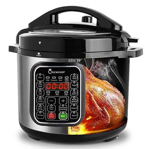CAZACHEF 8qt stainless steel Pressure Cooker | 24-hour Presetting electric rice cooker, 14 in 1 slow cooker with temperature control | LED Multifunction Steamer, Food Warmer with nonstick pot
