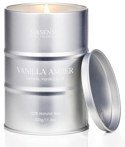 M&SENSE Vanille Amber Duftkerzen im Glas Sojawachskerzen 320g 70 Std.lang anhaltendes Brennen Vanille Duftkerzen Aroma Kerzen Geschenk für Weihnachten MSTC0116S VanillaAmber