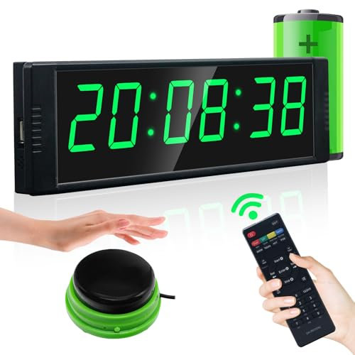 YZ Temporizador Digital con Botón Cronómetro, LED 12/24H Reloj Digital Pared Grande, cronómetro de Cuenta Regresiva/up, Temporizador de Gimnasio portátil, Reloj cronometro Digital Deportivos