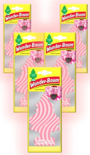 Wunder-Baum Profumo per auto, deodorante a forma di albero profumato, 5 pezzi + penna light-tribe (Bubble Gum)